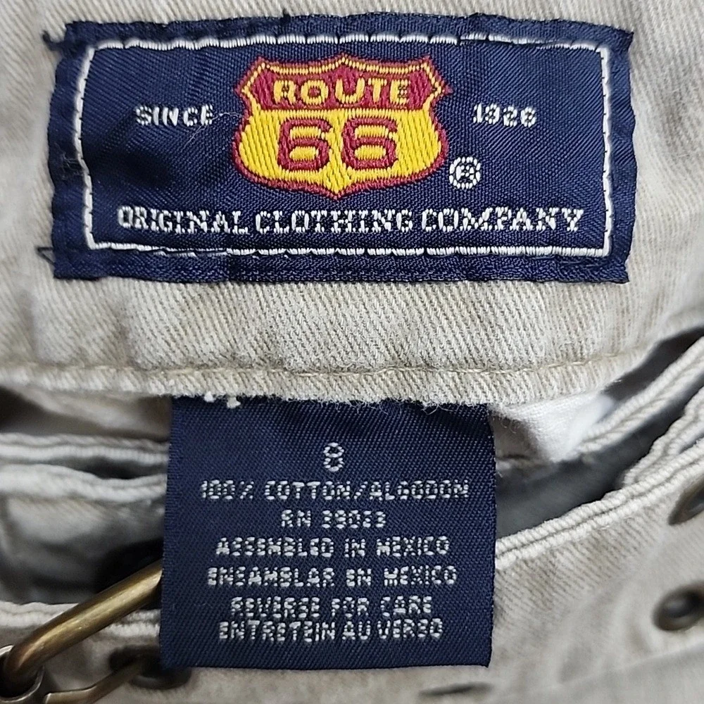 Y2K 100% cotton Route 66‎ skirt size 8 belt buckle Midi knee length